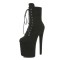 Round Toe Stiletto Heels Suede Lace Up Platforms Ankle Highs Boots - Black