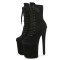 Round Toe Stiletto Heels Suede Lace Up Platforms Ankle Highs Boots - Black