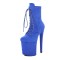 Round Toe Stiletto Heels Suede Lace Up Platforms Ankle Highs Boots - Blue