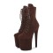 Round Toe Stiletto Heels Suede Lace Up Platforms Ankle Highs Boots - Brown