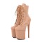 Round Toe Stiletto Heels Suede Lace Up Platforms Ankle Highs Boots - Khaki
