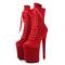Round Toe Stiletto Heels Suede Lace Up Platforms Ankle Highs Boots - Red