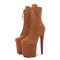 Round Toe Stiletto Heels Suede Lace Up Platforms Ankle Highs Boots - Saddle Brown