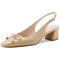 Pointed Toe Lace Decorated Slingbacks Chunky Heels Sandals - Dark Beige Tan