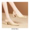 Pointed Toe Lace Decorated Slingbacks Chunky Heels Sandals - Dark Beige Tan