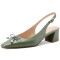 Pointed Toe Lace Decorated Slingbacks Chunky Heels Sandals - Green