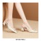 Pointed Toe Lace Decorated Slingbacks Chunky Heels Sandals - Light Beige