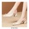 Pointed Toe Lace Decorated Slingbacks Chunky Heels Sandals - Light Beige