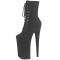 Round Toe Stiletto Heels Lace Up Platforms Ankle Highs Boots - Black