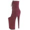 Round Toe Stiletto Heels Lace Up Platforms Ankle Highs Boots - Burgundy