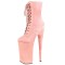 Round Toe Stiletto Heels Lace Up Platforms Ankle Highs Boots - Pink