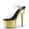 Peep Toe Shiny Electroplated Stiletto Heels Transparent Ankle Buckle Straps Platforms Pumps - Gold