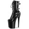 Round Toe Stiletto Heels Gothic Fetish Lace Up Three Belt Buckle Straps Platforms Ankle Highs Boots - Black