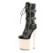 Round Toe Stiletto Heels Gothic Lace Up Three Belt Buckle Straps Platforms Ankle Highs Boots - Black Beige