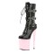 Round Toe Stiletto Heels Gothic Lace Up Three Belt Buckle Straps Platforms Ankle Highs Boots - Black Pink