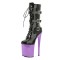Round Toe Stiletto Heels Gothic Lace Up Three Belt Buckle Straps Platforms Ankle Highs Boots - Black Purple