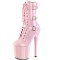 Round Toe Stiletto Heels Gothic Fetish Lace Up Three Belt Buckle Straps Platforms Ankle Highs Boots - Pink