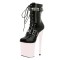 Round Toe Stiletto Heels Gothic Fetish Lace Up Rivets Belt Buckle Straps Platforms Ankle Highs Boots - Beige
