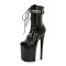 Round Toe Stiletto Heels Gothic Fetish Lace Up Rivets Belt Buckle Straps Platforms Ankle Highs Boots - Black