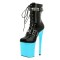 Round Toe Stiletto Heels Gothic Fetish Lace Up Rivets Belt Buckle Straps Platforms Ankle Highs Boots - Light Blue