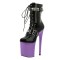Round Toe Stiletto Heels Gothic Fetish Lace Up Rivets Belt Buckle Straps Platforms Ankle Highs Boots - Purple