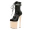 Round Toe Stiletto Heels Gothic Fetish Lace Up Rivets Belt Buckle Straps Platforms Ankle Highs Boots - Tan
