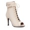Peep Toe Stiletto Heels Ankle Buckle Straps Lace Up Summer Jazz Night Booties with Back Zipper - Beige