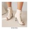 Peep Toe Stiletto Heels Ankle Buckle Straps Lace Up Summer Jazz Night Booties with Back Zipper - Beige
