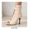 Peep Toe Stiletto Heels Ankle Buckle Straps Lace Up Summer Jazz Night Booties with Back Zipper - Beige