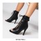 Peep Toe Stiletto Heels Ankle Buckle Straps Lace Up Summer Jazz Night Booties with Back Zipper - Black