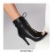 Peep Toe Stiletto Heels Ankle Buckle Straps Lace Up Summer Jazz Night Booties with Back Zipper - Black