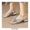 Peep Toe Summer Luxry Low Heel Flip Flops Ankle Straps Sandals - Silver