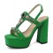 Peep To T Straps Crystal Decorated Chunky Heels Back Straps Platforms Pumps - Green
