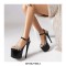 Peep Toe Stiletto Heels Ankle Straps Platforms Pumps - Black
