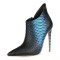 Pointed Toe Stiletto Heels Crocodile Texture Vintage Style Ankle Highs Side Zipper Booties - Black Blue