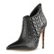 Pointed Toe Stiletto Heels Crocodile Texture Vintage Style Ankle Highs Side Zipper Booties - Black