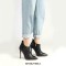 Pointed Toe Stiletto Heels Crocodile Texture Vintage Style Ankle Highs Side Zipper Booties - Green Yellow