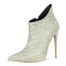 Pointed Toe Stiletto Heels Crocodile Texture Vintage Style Ankle Highs Side Zipper Booties - Sea Green