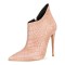Pointed Toe Stiletto Heels Crocodile Texture Vintage Style Ankle Highs Side Zipper Booties - Pink