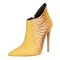 Pointed Toe Stiletto Heels Crocodile Texture Vintage Style Ankle Highs Side Zipper Booties - Orange Yellow
