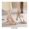 Peep To T Straps Crocodile Pattern Chunky Heels Summer Slippers Sandals - Apricot Beige