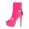 Peep Toe Stiletto Heels Platforms Back Decorated Lace Up Side Zipper Ankle Highs Booties - HotPink Patent