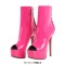 Peep Toe Stiletto Heels Platforms Back Decorated Lace Up Side Zipper Ankle Highs Booties - HotPink Patent