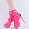 Peep Toe Stiletto Heels Platforms Back Decorated Lace Up Side Zipper Ankle Highs Booties - HotPink Patent