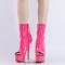 Peep Toe Stiletto Heels Platforms Back Decorated Lace Up Side Zipper Ankle Highs Booties - HotPink Patent