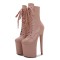 Round Toe Stiletto Heels Patent Lace Up Platforms Ankle Highs Boots - Tan