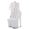 Round Toe Stiletto Heels Patent Lace Up Platforms Ankle Highs Boots - White
