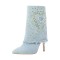 Pointed Toe Knee High Stiletto Heels Side Zipper Rhinestones Love Heart Boots - Light Blue