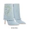 Pointed Toe Knee High Stiletto Heels Side Zipper Rhinestones Love Heart Boots - Light Blue