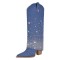 Pointed Toe Knee High Fold Down Pull On Chunky High Heels Rhinestones Boots - Blue